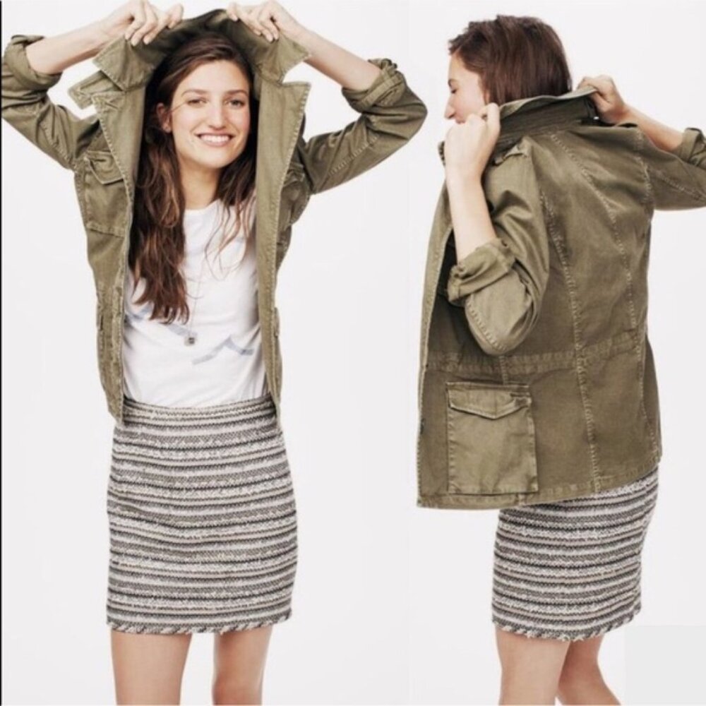 New Madewell Cross Weave textured tweed boucle striped suiting career mini skirt